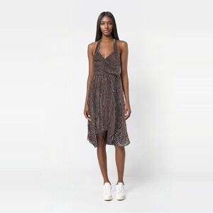 BCBG 100% Silk Brown Dress with White Stripe Size 4